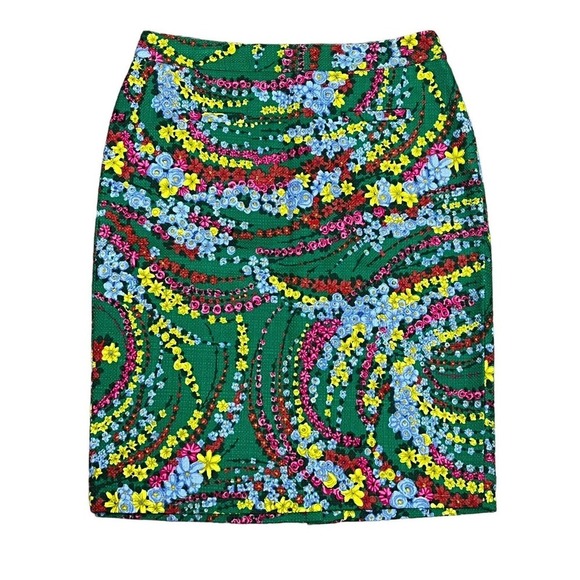 Talbots Green Floral Staight Pencil Skirt Size 2 Woven 28 1/2 Waist Stretch - Picture 1 of 16